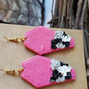 New Handmade floral Coffin design dangle  earrings Halloween